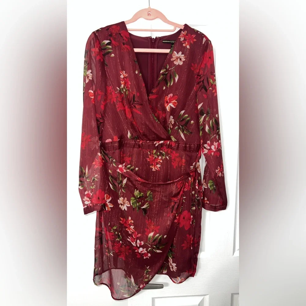 Guess Burgundy Floral Long Sleeve Dress - Picture 4 of 6